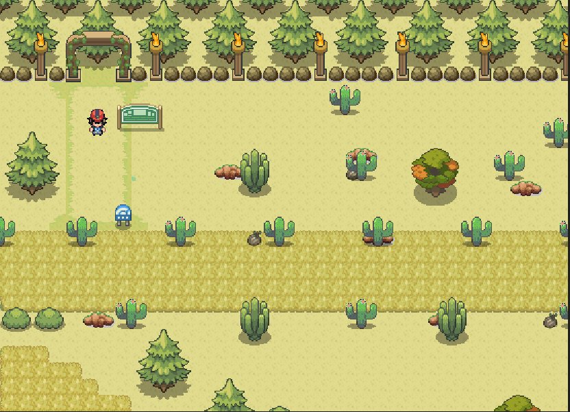 A Pokemon Dusk Reborn map in a desktop browser with the Trainer walking through a forest and desert area